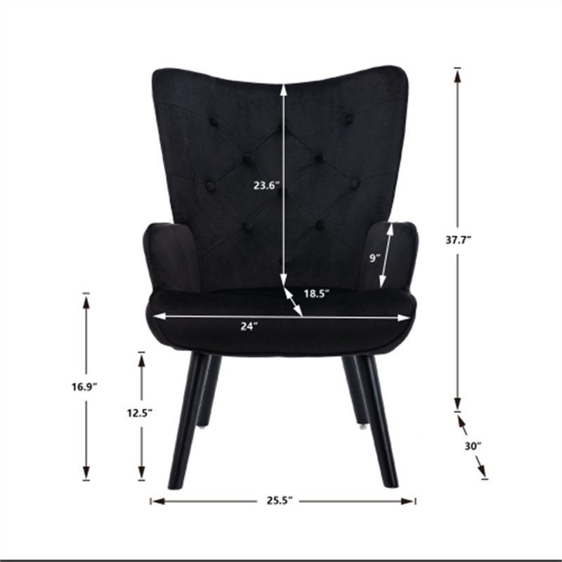 Gittle Velvet Accent Chair, Black 