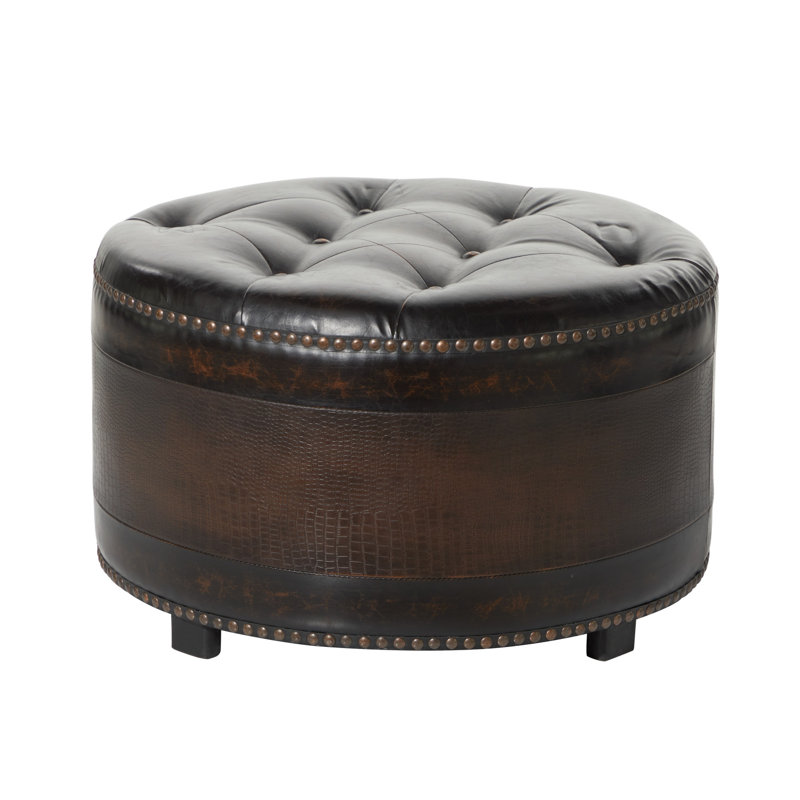Ademide Wooden Dark Brown Storage Ottoman with Tufted Top Set