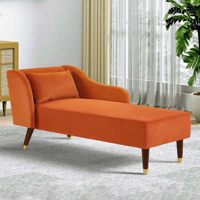 Tohura 27.5" One Arm Velvet Chaise Lounge Chair with Lumbar Pillow