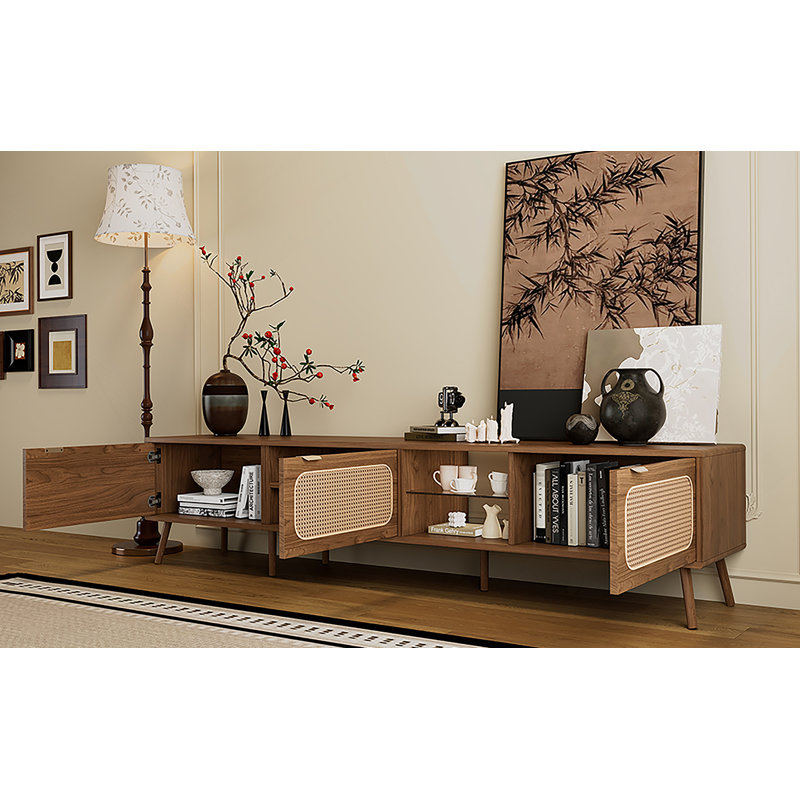 Meuble télé 78 po pour téléviseur 75/80/85 po, console avec amplement de rangement pour le salon, la chambre à coucher, centre de divertissement avec tablette ouverte