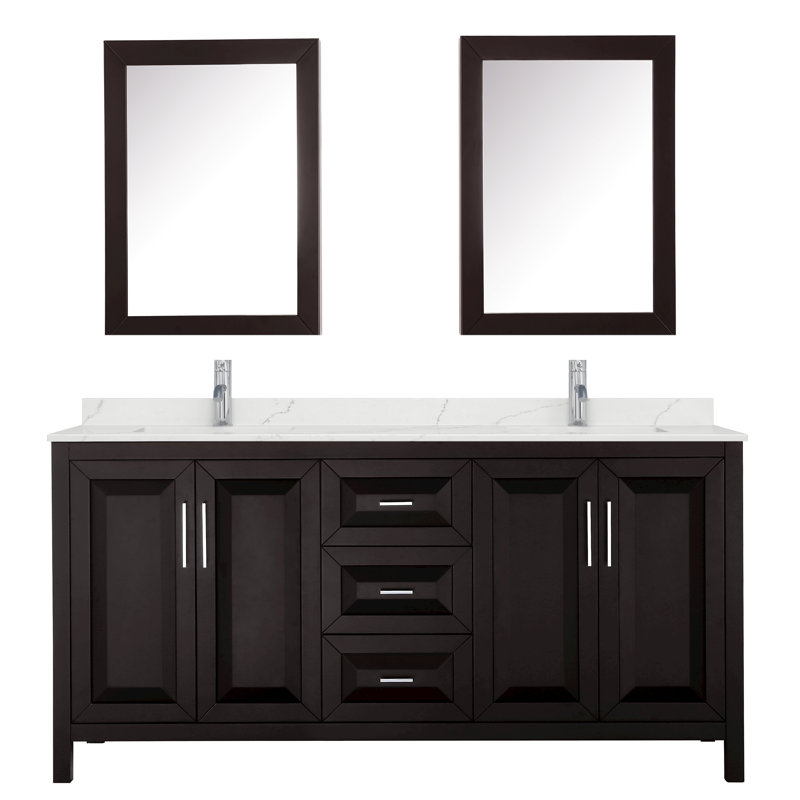 Daria 72'' W Vanity, Polished Chrome, Brown, White Quartz