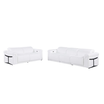 TOP GRAIN ITALIAN LEATHER 4-POWER RECLINING SOFA SET WITH POWER HEADREST