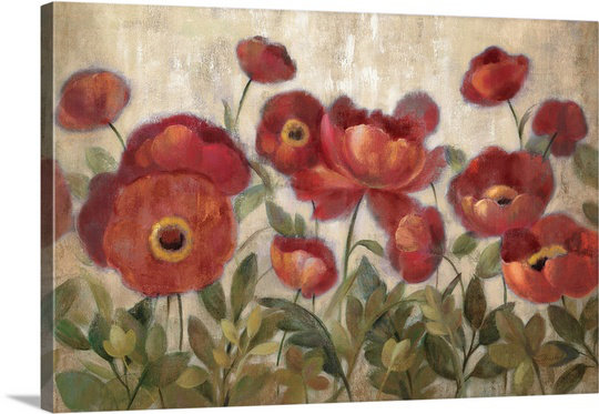 «Daydreaming Flowers - Red» par Aniessa, reproduction d'art, H 32 po x l 48 po x 1,5 po, Toile