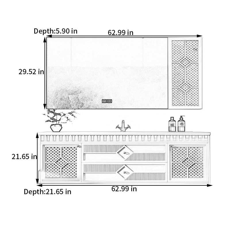 Armoire de salle de bain style français, H 21,65 po x l 62,99 po x P 21,65 po
