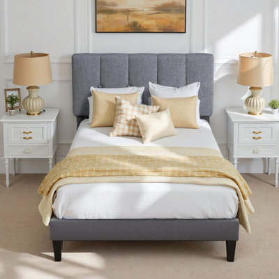 Platform Bed with Upholstered Adjustable Headboard, No Box Spring Needed