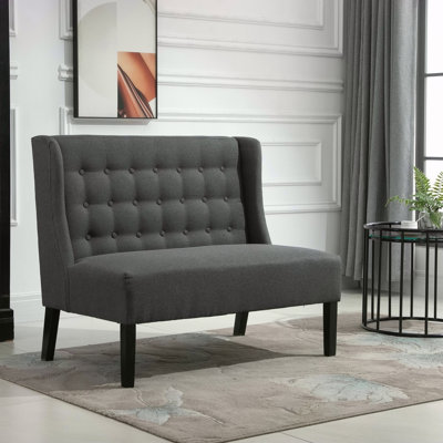 Wingback Double Sofa With Linen Fabric, Button Tufted Loveseat For Modern Living Room, Compact And Stylish