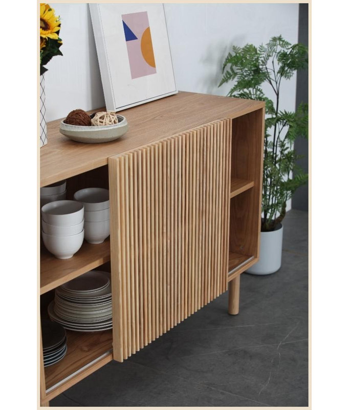 Table basse moderne en noyer & amp; Buffet avec 4 armoires, surface imperméable anti-basculement et facile à nettoyer