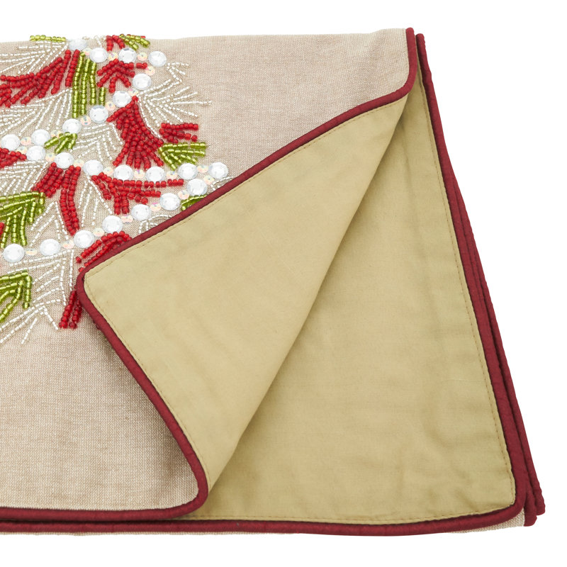 Jemison Christmas Tree Beaded Table Runner, Red