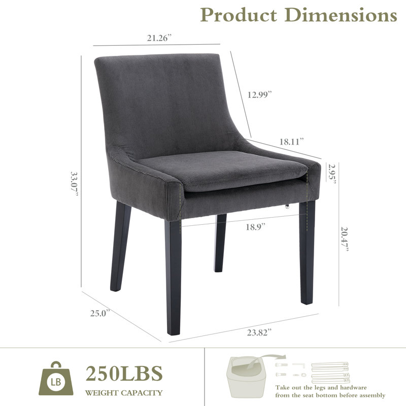 Chaise d'appoint rembourrée en velours côtelé Demarrion, Gris