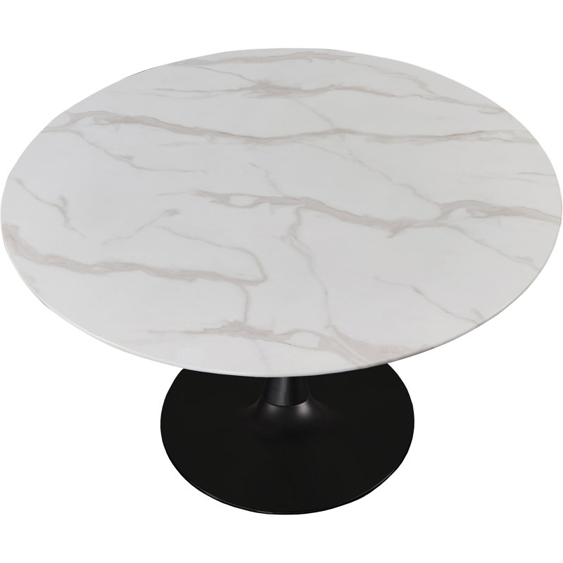 Sevinc Round Unfinished Glass Top Metal Base Dining Table, Matte Black, 36" W x 36" L