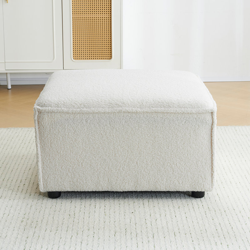 Alisbha 70 cm W Fabric and Boucle Square Ottoman, Cream