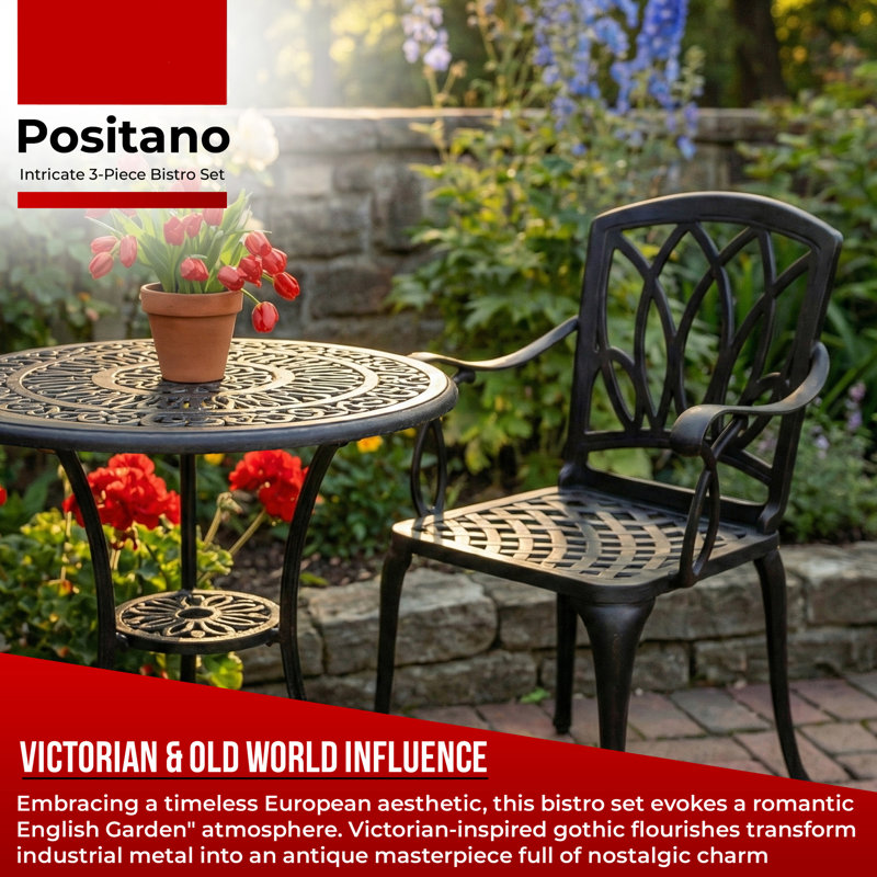 Musgrave 2 - Person Patio Dining Set with Round Table, Black
