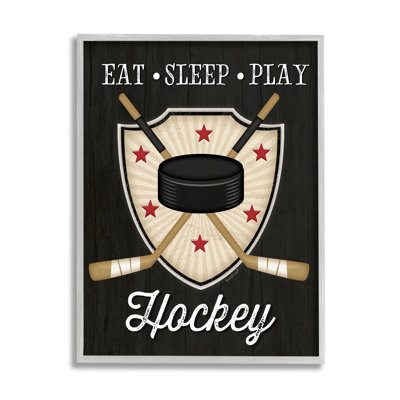 " Eat Sleep Play Hockey Phrase Crossed Sticks Puck " by Jennifer Pugh