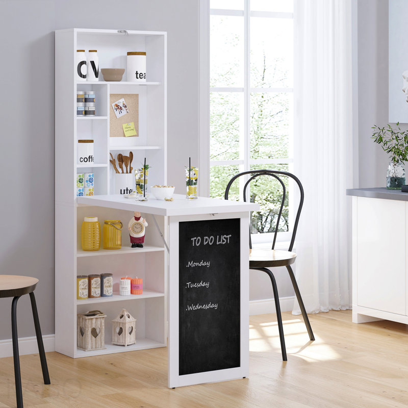 Armoire de bureau murale pliable avec tableau noir et tablette latérale HOMcom, White