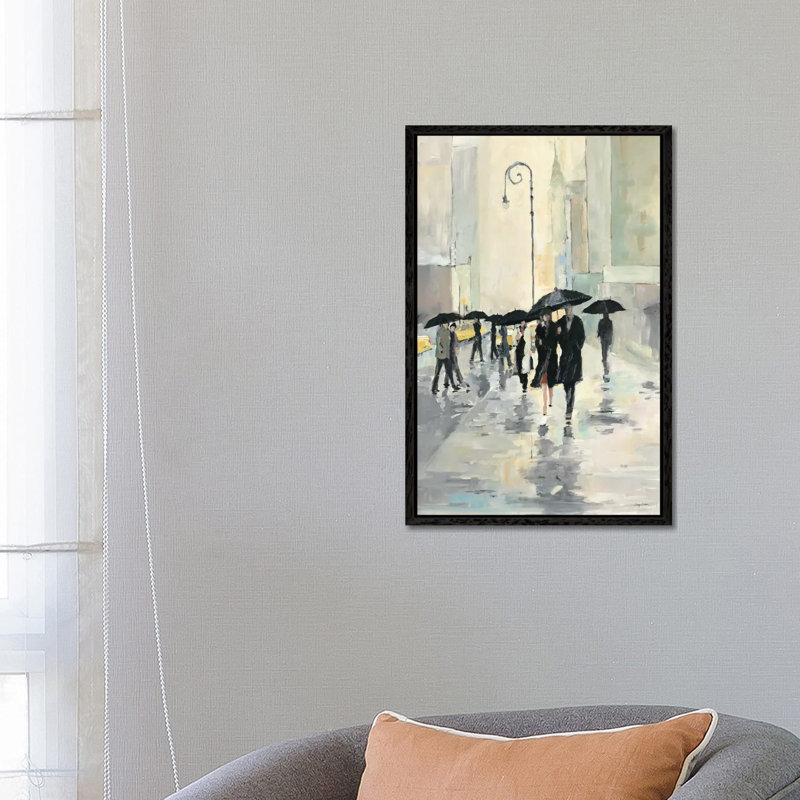 City In The Rain by Avery Tillmon - Painting on Canvas, 66.04 cm H x 45.72 cm W, Black Framed