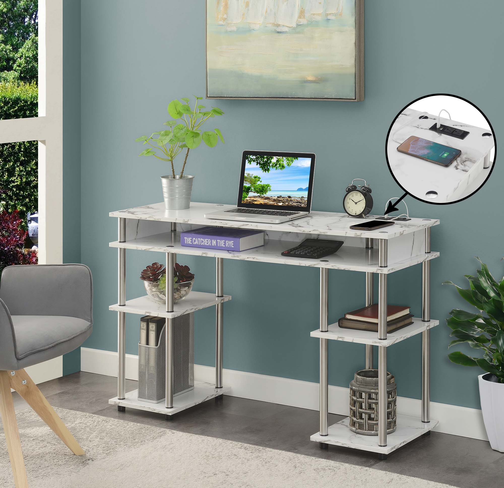 Wrought Studio Edwin No Tools Computer Desk with Built-In Outlets ...