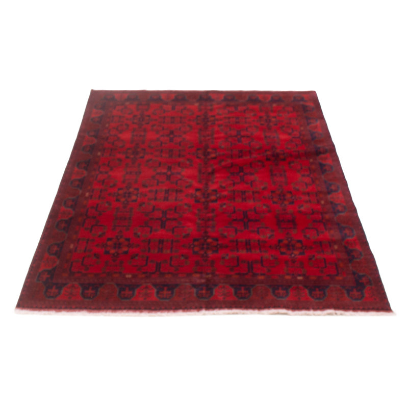 Tapis rouge en laine noué à la main de conception unique 5 pi 10 po x 7 pi 7 po New Age