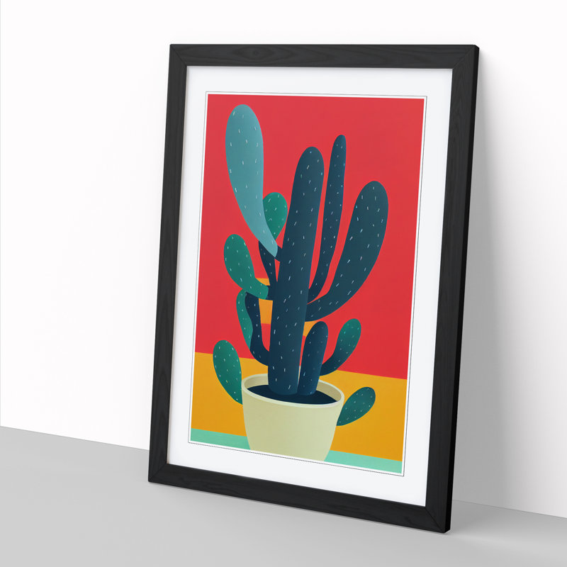 FRM-V0523-329X Cactus Cacti Block Colour - Single Picture Frame Print, 34cm H x 25cm W x 2cm D, Oak Framed