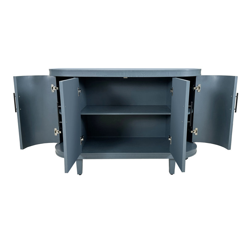 Console de 47,2 pouces en bois, bleu moderne avec 4 portes et tablettes intérieures réglables pour le salon, le vestibule, la chambre à coucher, la cuisine