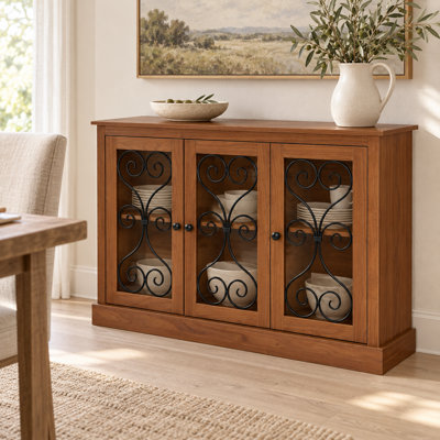 Morden Fort 47" Wood Sideboard Buffet Cabinet with 3 Metal-Decor Doors, Walnut Mid Century Modern