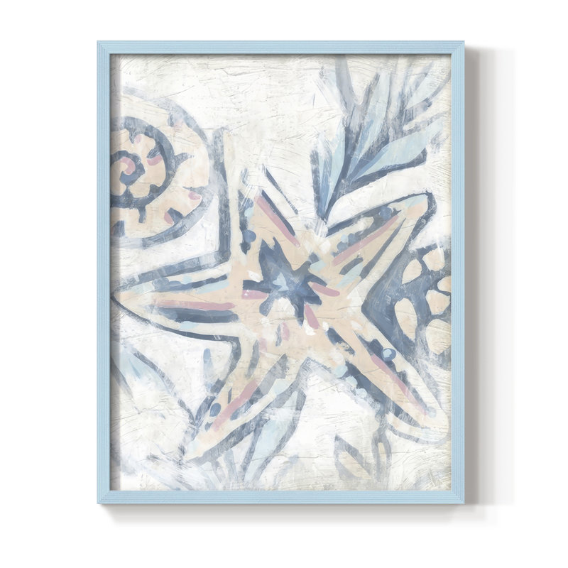 Beach Shell Fresco IV Framed Print - Solid Wood, Blue, 15" H x 12" W