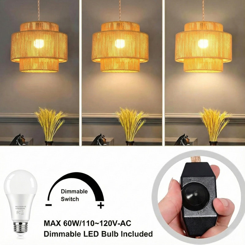 Luminaire suspendu bohémien en rotin tissé