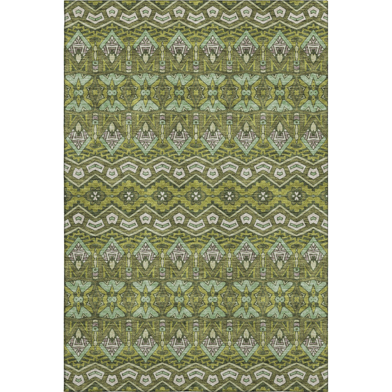 Tapis olive Prisco lavable à la machine de qualité supérieure, Rectangle 9 pi x 12 pi