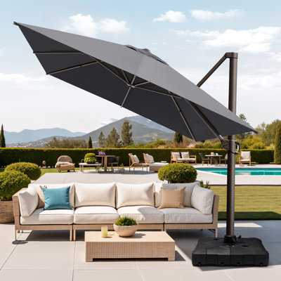  9' X 11' Outdoor Cantilever Umbrella with Counter Weights Base
