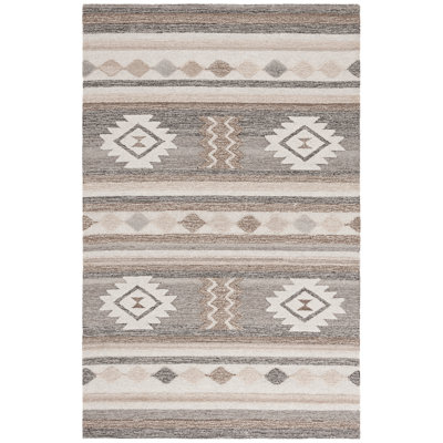 Wakeisha Ebony Hand Tufted Wool Cotton Southwestern Rug in Brown/Gray