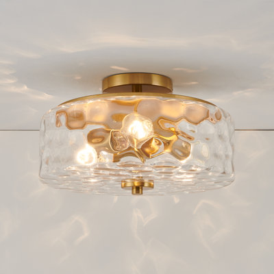 3-Light Semi Flush Mount with Textured Glass Shade