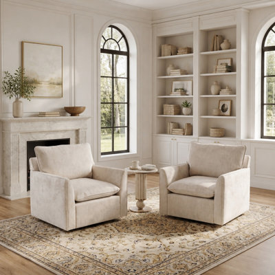 Ensemble de 2 fauteuils pivotants à 360 °, fauteuils deux places confortables, fauteuils club rembourrés pour le salon, la chambre à coucher, la salle de lecture, tissu chenille gris