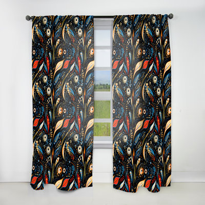 Blue Boho Chic Feathers Charms I - Bohemian Curtain - Velvet Room Darkening - 1 Panel