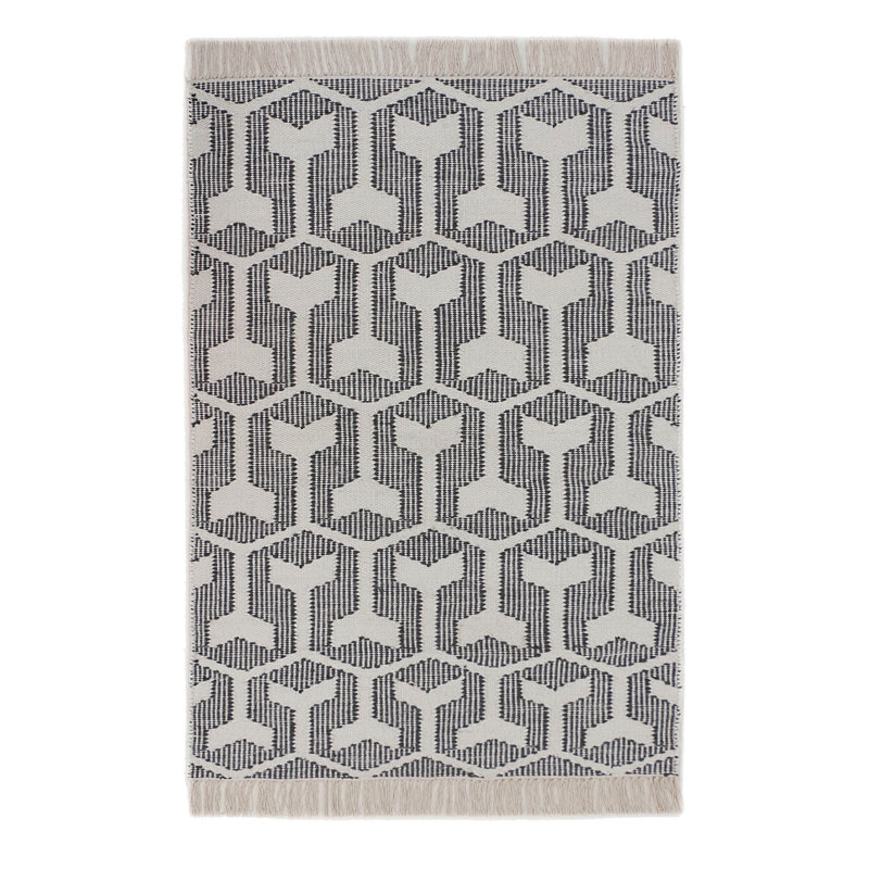 Whales Tail Geometric Area Rug in Black/Ivory, Rectangle 12' x 15'