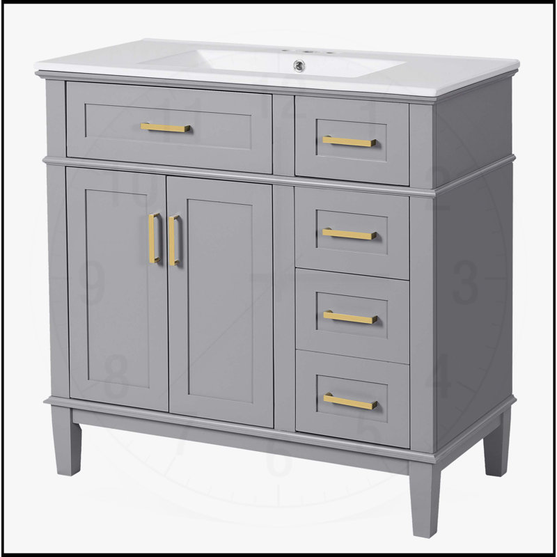 Modern Bathroom Vanity with Ceramic Sink and Multiple Storage Options for Enhanced Functionality, Gray