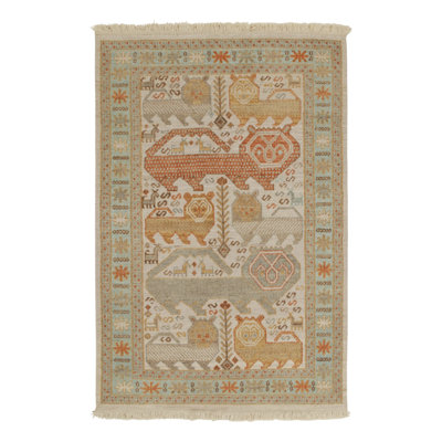 Rug & Kilim’S Tribal Rug In Beige-Brown, Blue And Red Pictorials