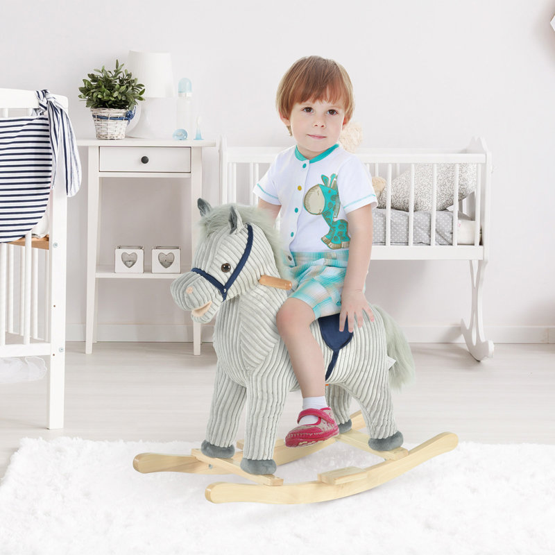 Cheval à bascule pour tout-petits pour enfants de 3 à 5 ans, fauteuil à bascule en bois avec sons réalistes, gris