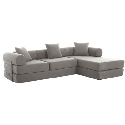 107'' Cloud Sofas, L-Shaped, 7-In-1 Corduroy Modular Sectional Sofa,Upholstered , No Assembly , Diy ,Folding Convertible Out Sofa Bed,Side Pocket,4-Seat