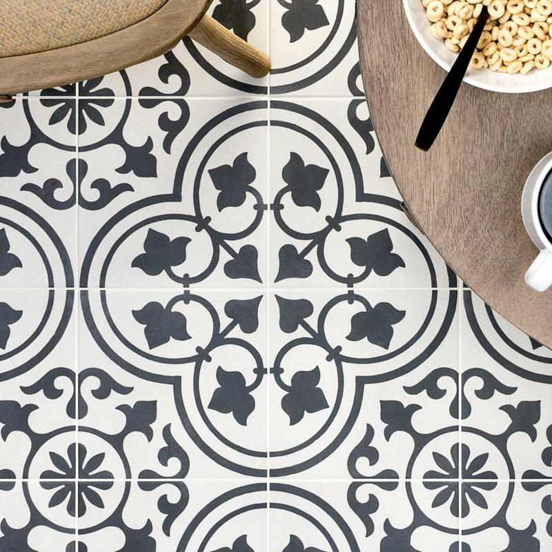 Cascais 9x9 Matte Porcelain Tile, White Ornate