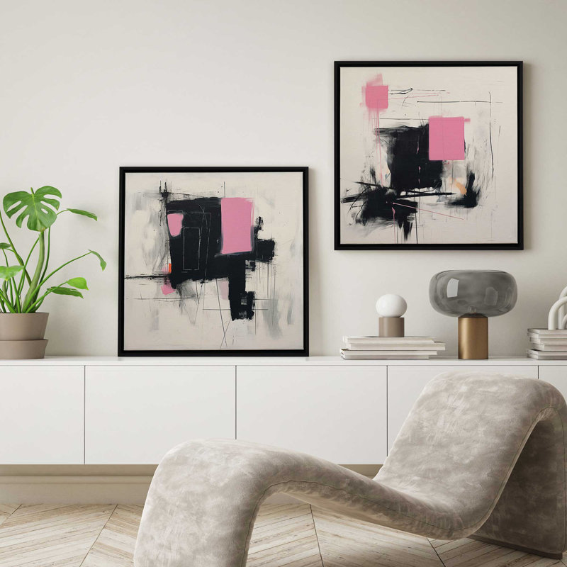 "Graphite Pink Fusion" par Golden Glow Interiors 2 - Pièces sur toile, Cadre noir satiné, H 26 po x l 26 po