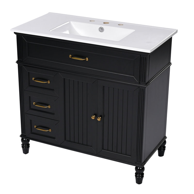 Meuble-lavabo noir avec tiroirs 36 po