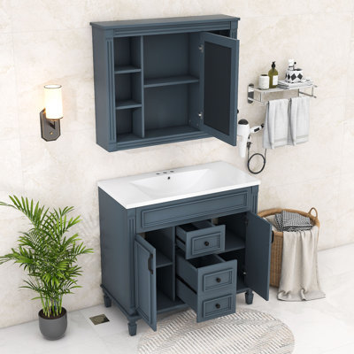 Effy Wood Single Bathroom Vanity Set with Mirror Cabinet and Ample Storage for Bathroom