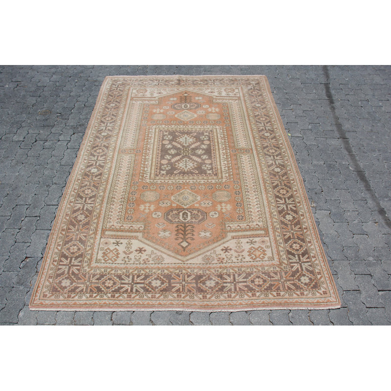 Grand tapis rétro de style Oushak turc avec des tons vifs d'orange et de brun - Décoration de salon idéale