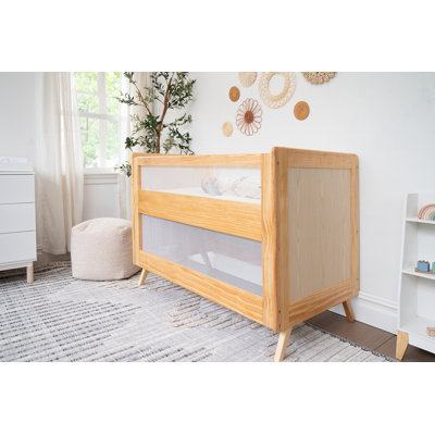 HALO 3-in-1 Breathable Mesh Convertible Crib with Toddler Bed Conversion Kit, Natural