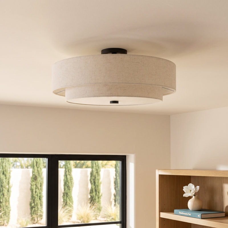 Flaire Linen Blend Semi Flush Mount, English Bronze, Oatmeal