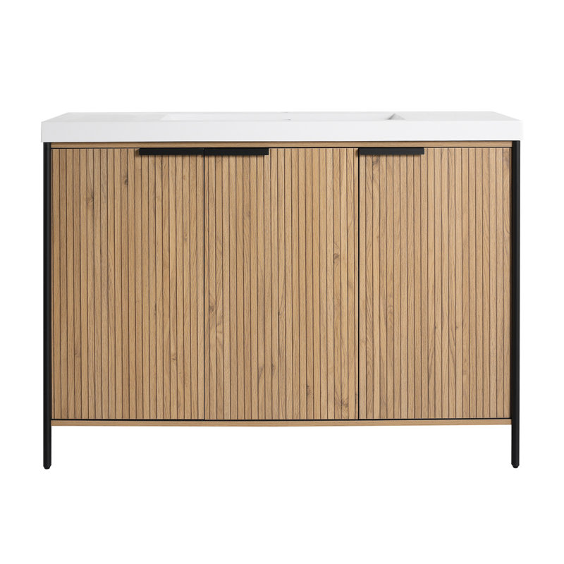 Meuble-lavabo autoportant de 48 po avec lavabo en résine et 3 portes d'armoire à fermeture en douceur