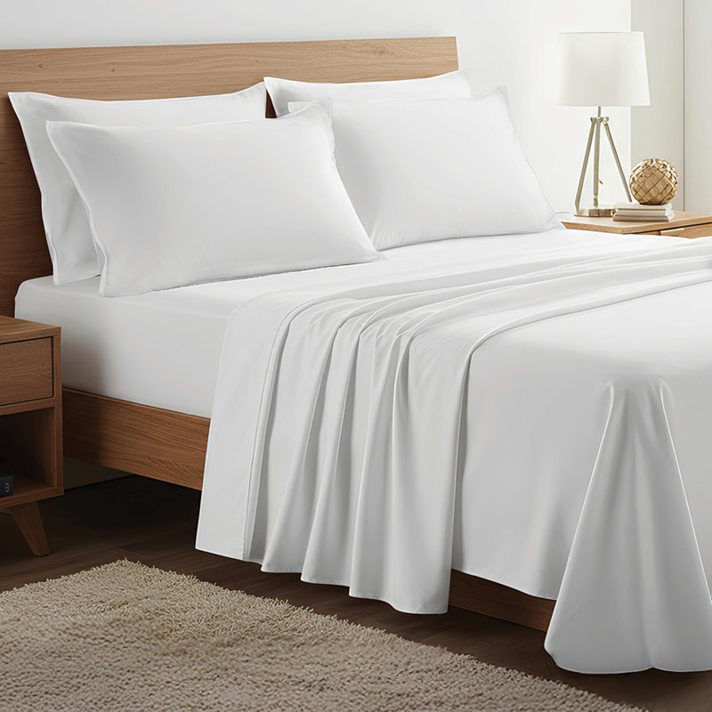 100% Organic Viscose From Bamboo Sheets Set, 300 Thread Count, 4-pc Set, Luxury Cooling Sheets, Deep Pockets - Gift-Ready Packaging, Queen Size (White)