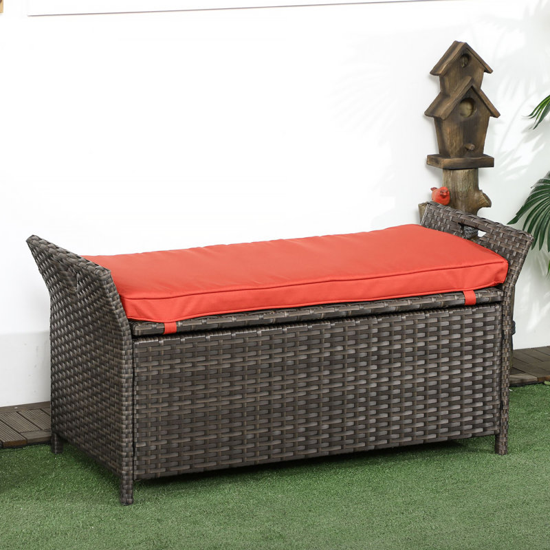 Banc de rangement en osier de patio 27 gallons Outsunny, meubles de patio en rotin PE pour l'extérieur