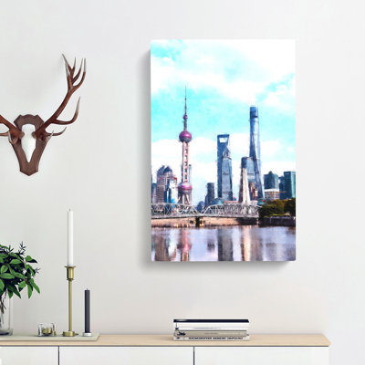 Shanghai Skyline Reflection - Wrapped Canvas