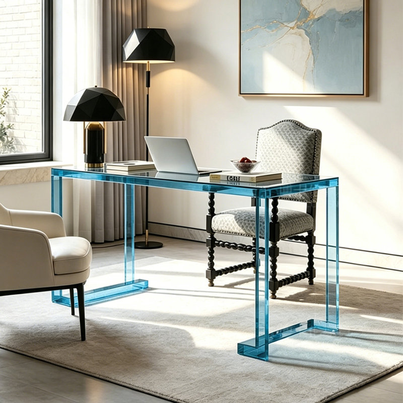 Modern minimalist rectangular glass table, 29.92" H x 47.24" W x 23.62" D