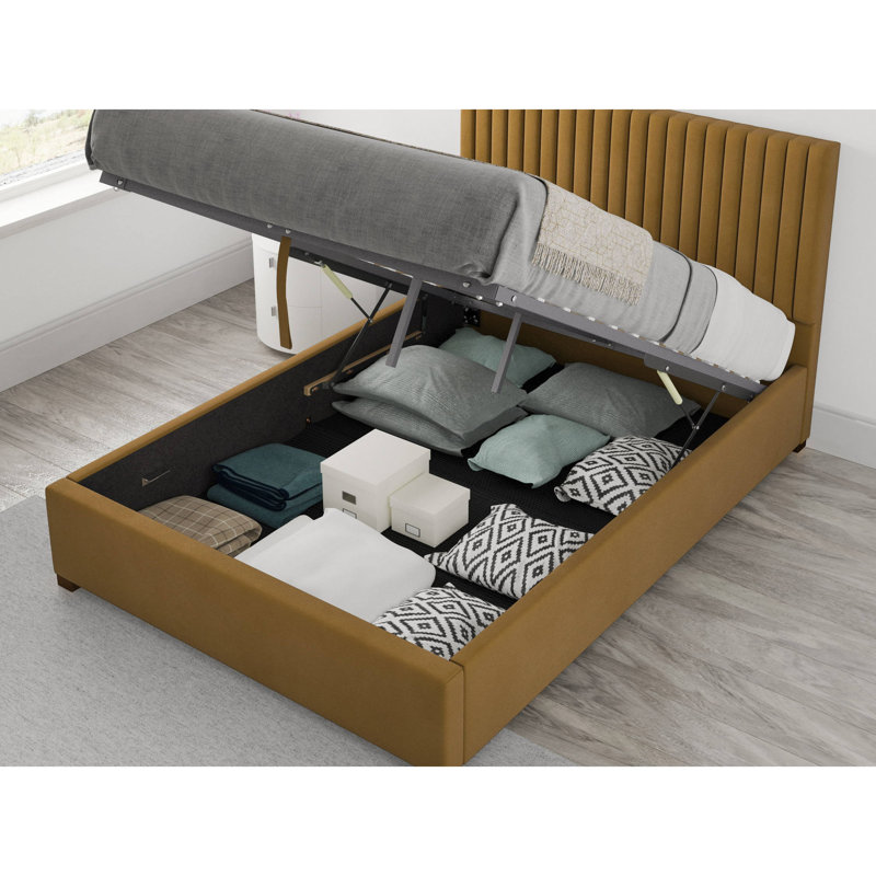 Chevy Upholstered Ottoman Storage Bed, Single (3'), Ochre